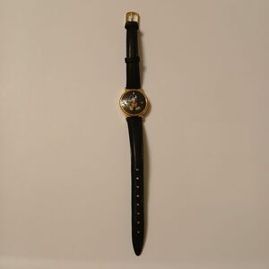 Vtg Pulsar Mickey Mouse Date Indicator Black Gold Tone Quartz Watch V827-0090